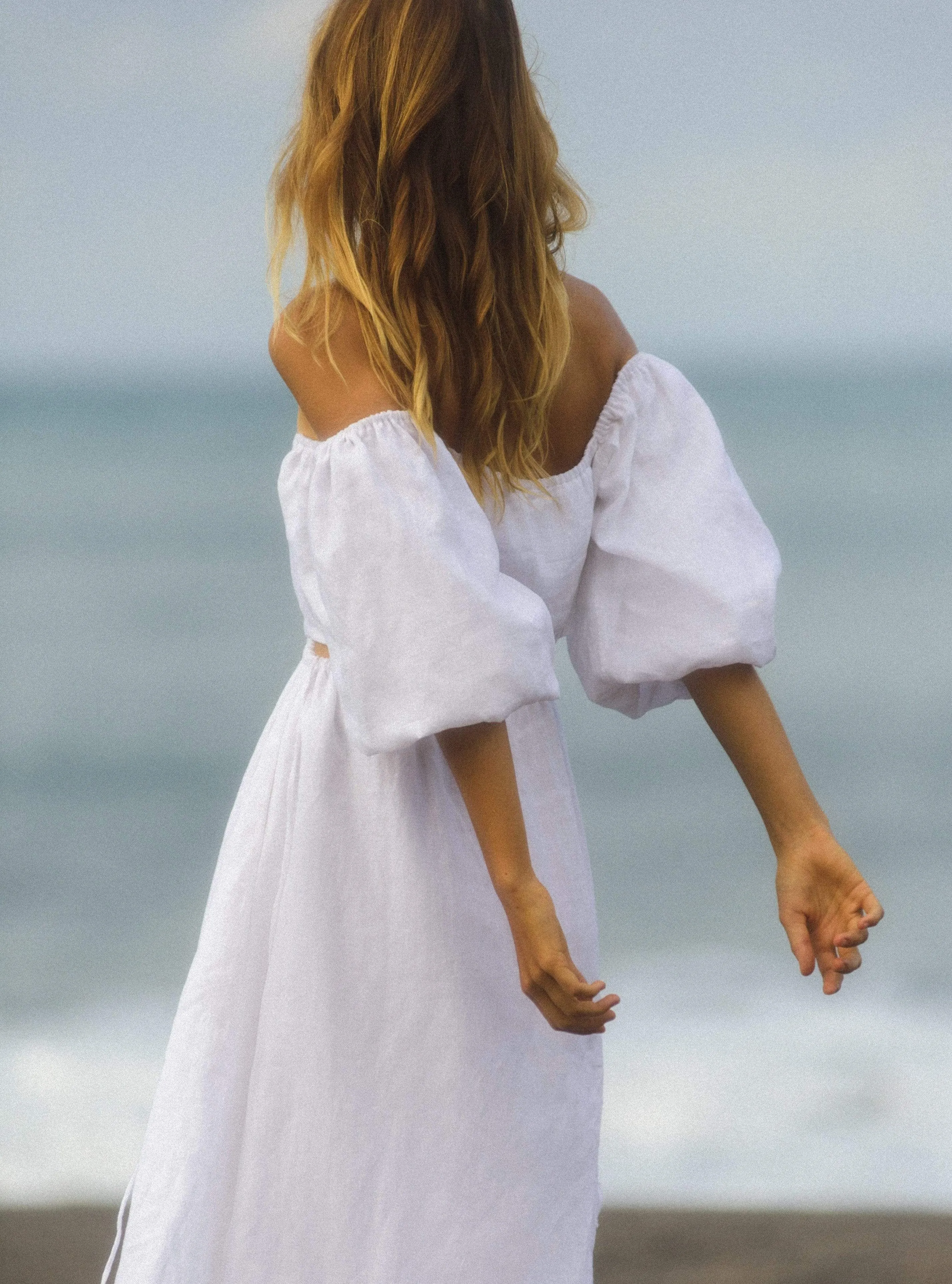 LAUREN Linen Dress With Puff Sleeves