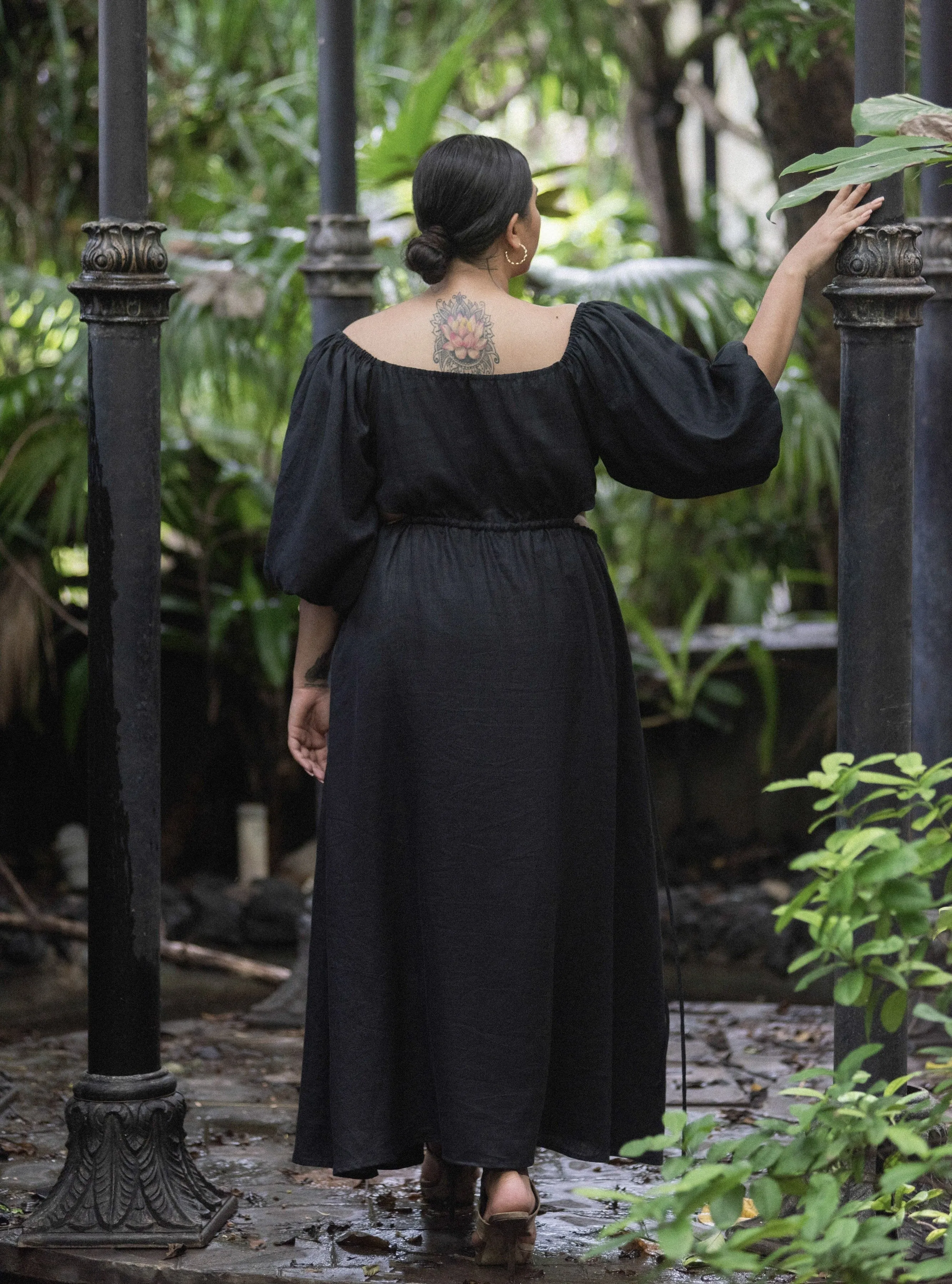 LAUREN Linen Dress With Puff Sleeves