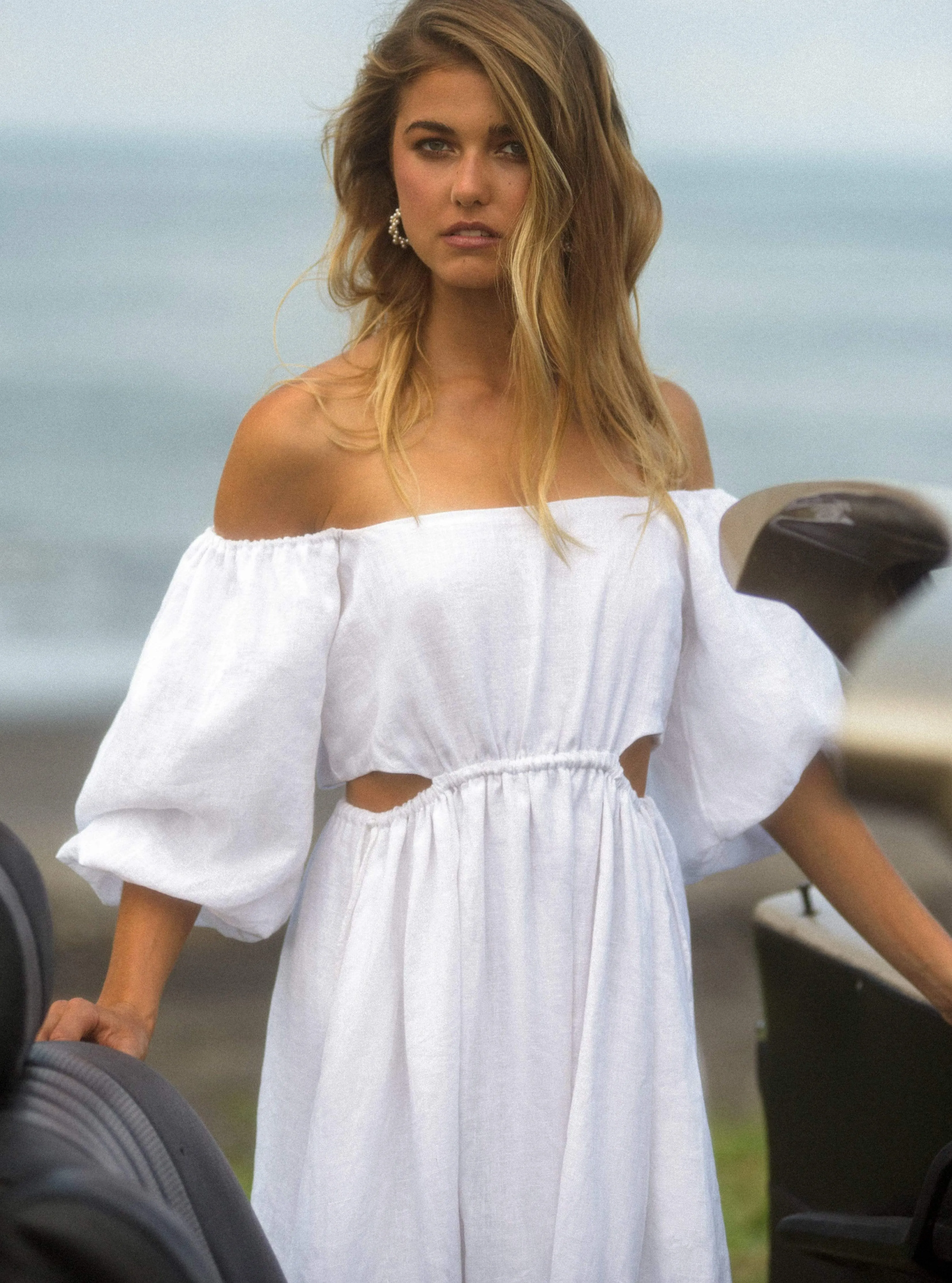 LAUREN Linen Dress With Puff Sleeves