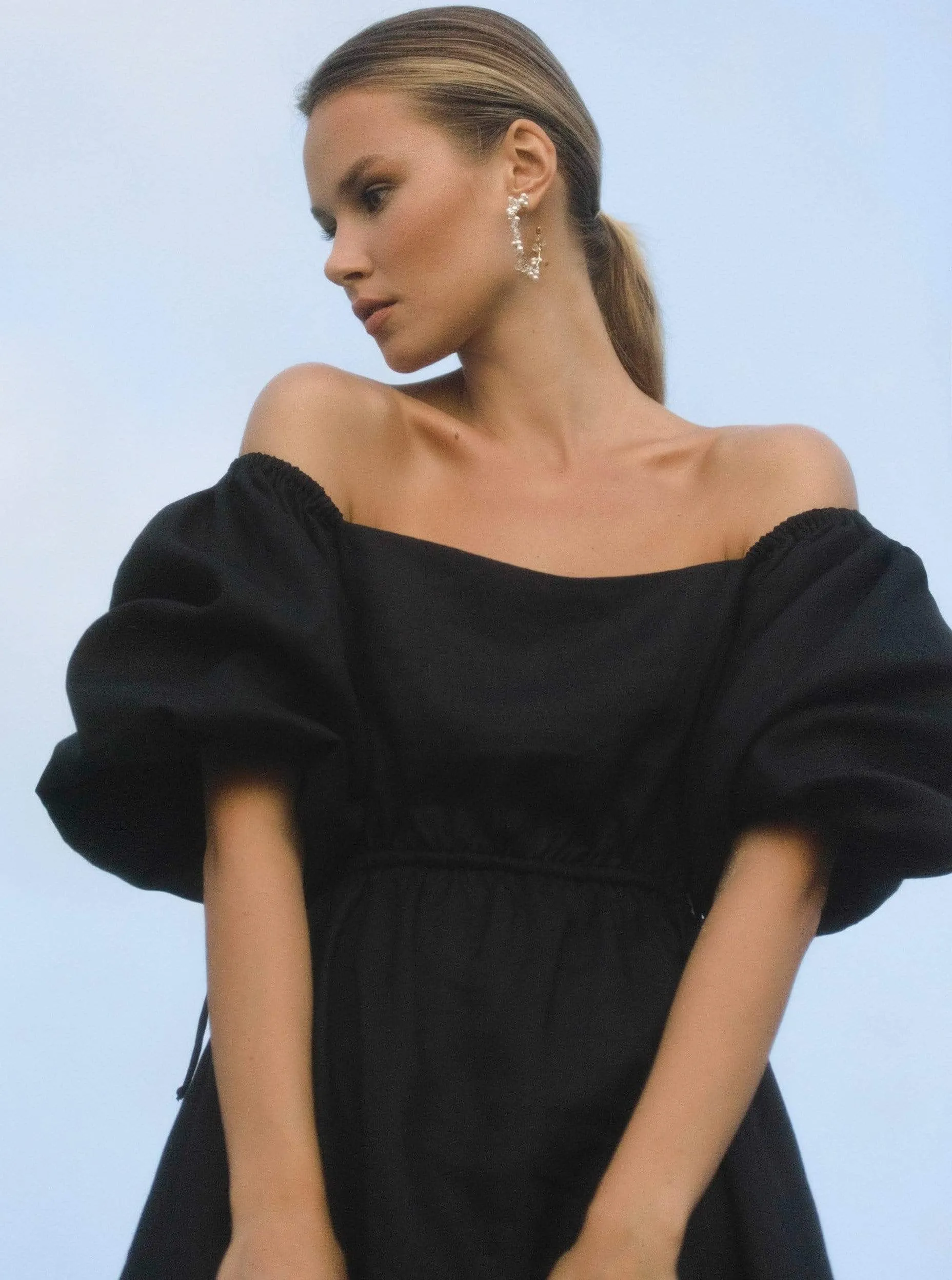 LAUREN Linen Dress With Puff Sleeves