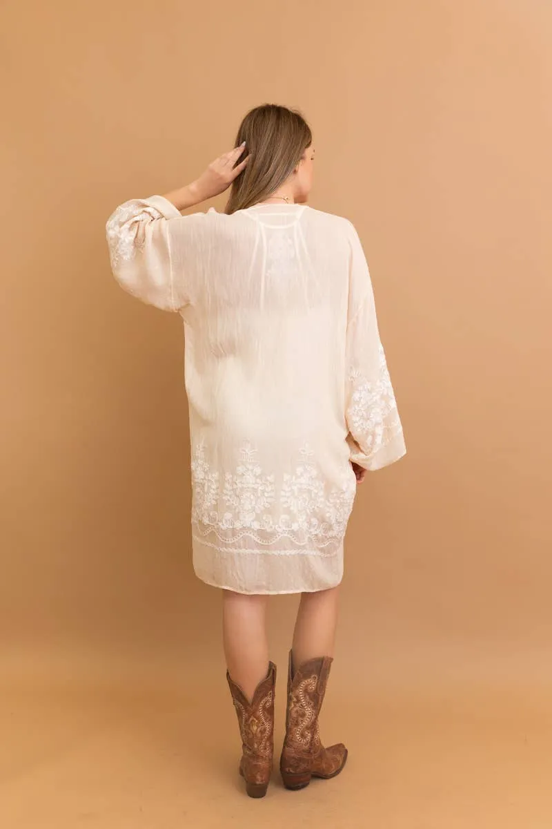 Leto Accessories Embroidered Floral Vine Lightweight Kimono