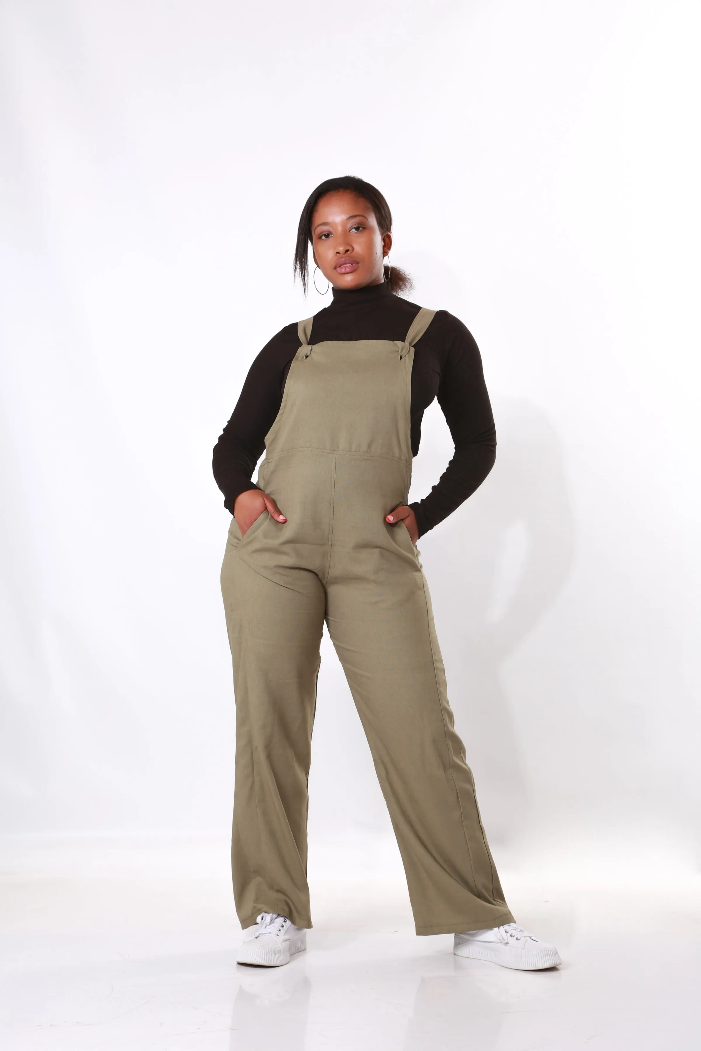 Linen Dungaree with Pockets- Khaki