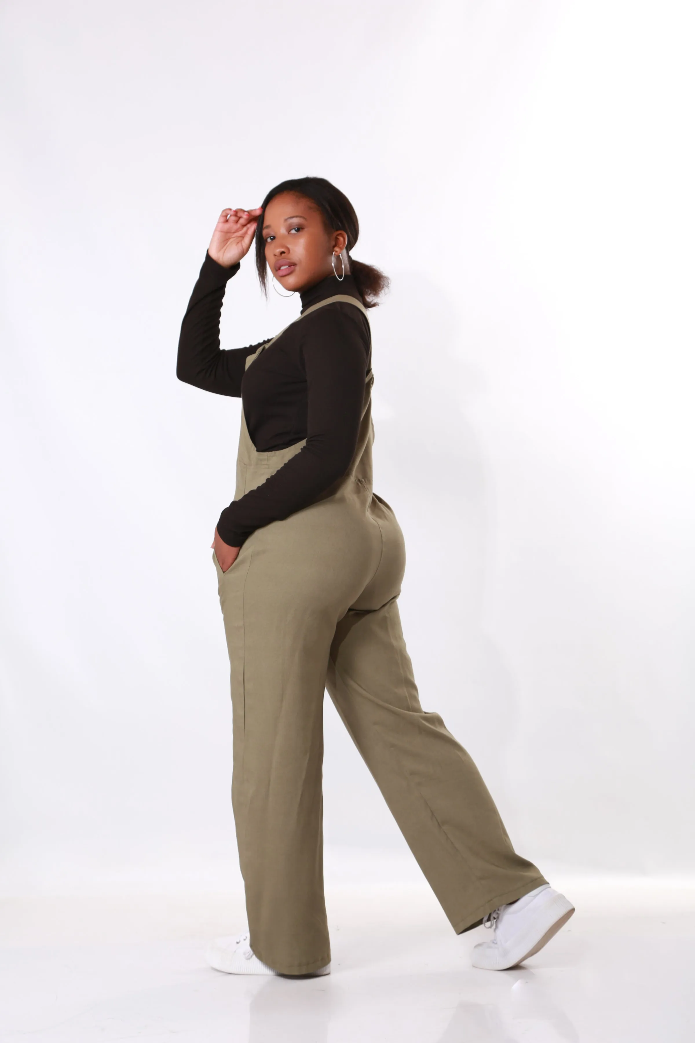 Linen Dungaree with Pockets- Khaki