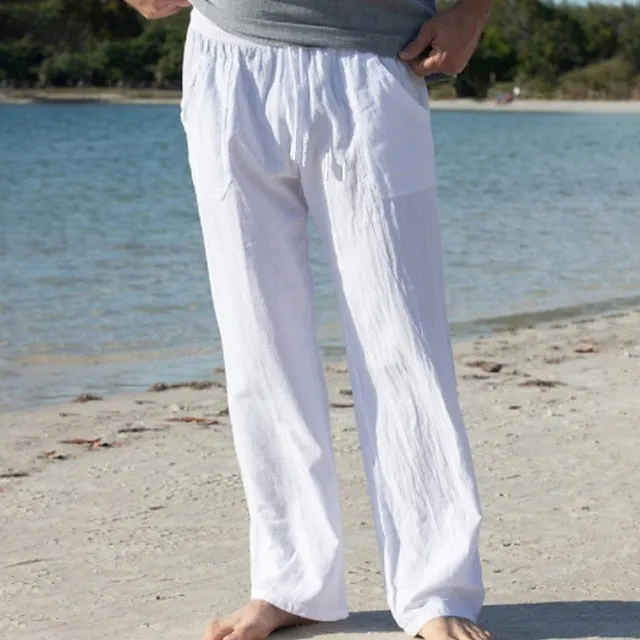 Linen Summer Beach Customizable Baggy Trousers Men's Pants Modern
