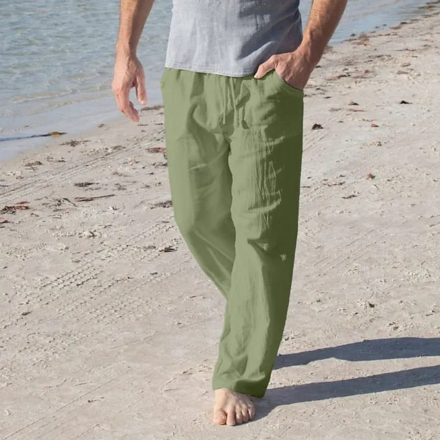 Linen Summer Beach Customizable Baggy Trousers Men's Pants Modern