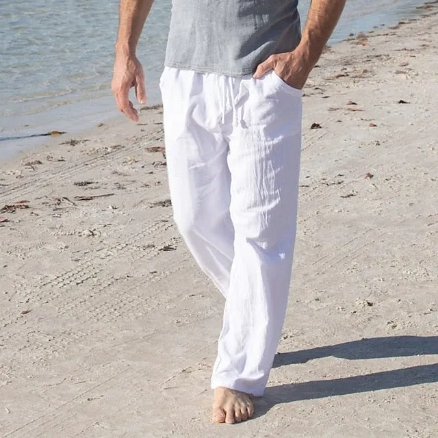 Linen Summer Beach Customizable Baggy Trousers Men's Pants Modern