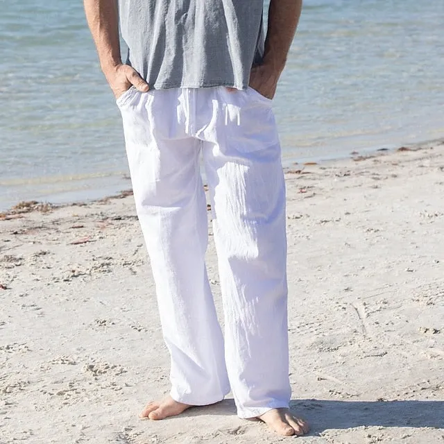 Linen Summer Beach Customizable Baggy Trousers Men's Pants Modern