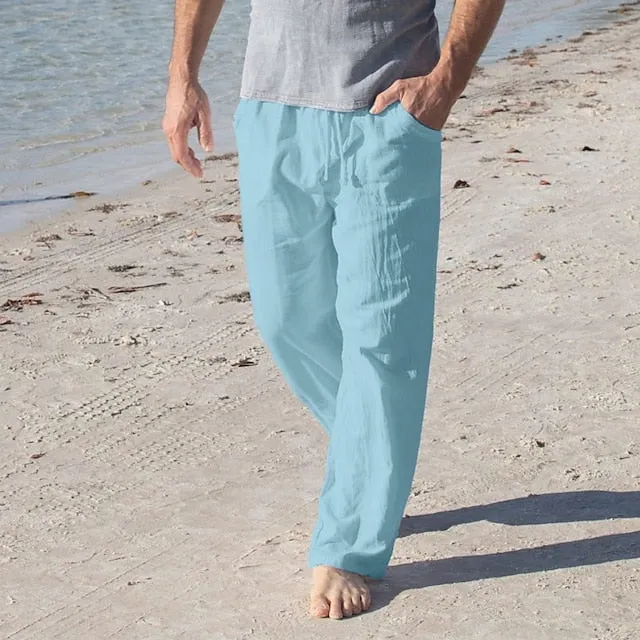 Linen Summer Beach Customizable Baggy Trousers Men's Pants Modern