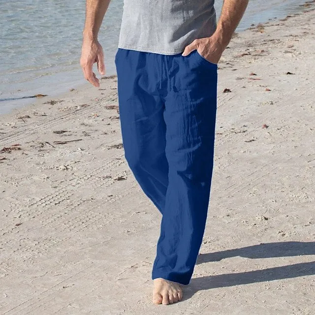 Linen Summer Beach Customizable Baggy Trousers Men's Pants Modern
