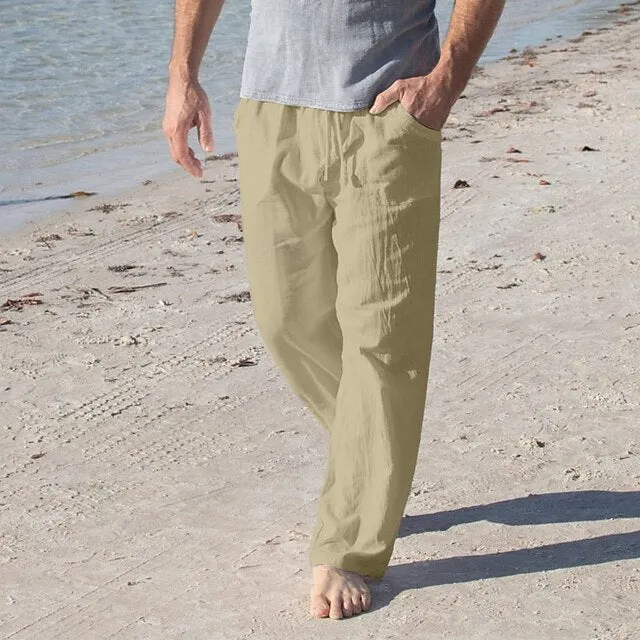 Linen Summer Beach Customizable Baggy Trousers Men's Pants Modern
