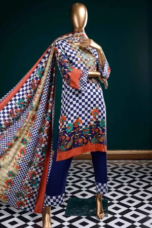 LL-4B - Chequered Mix  |  Unstitched Printed & Embroidered Linen Dress