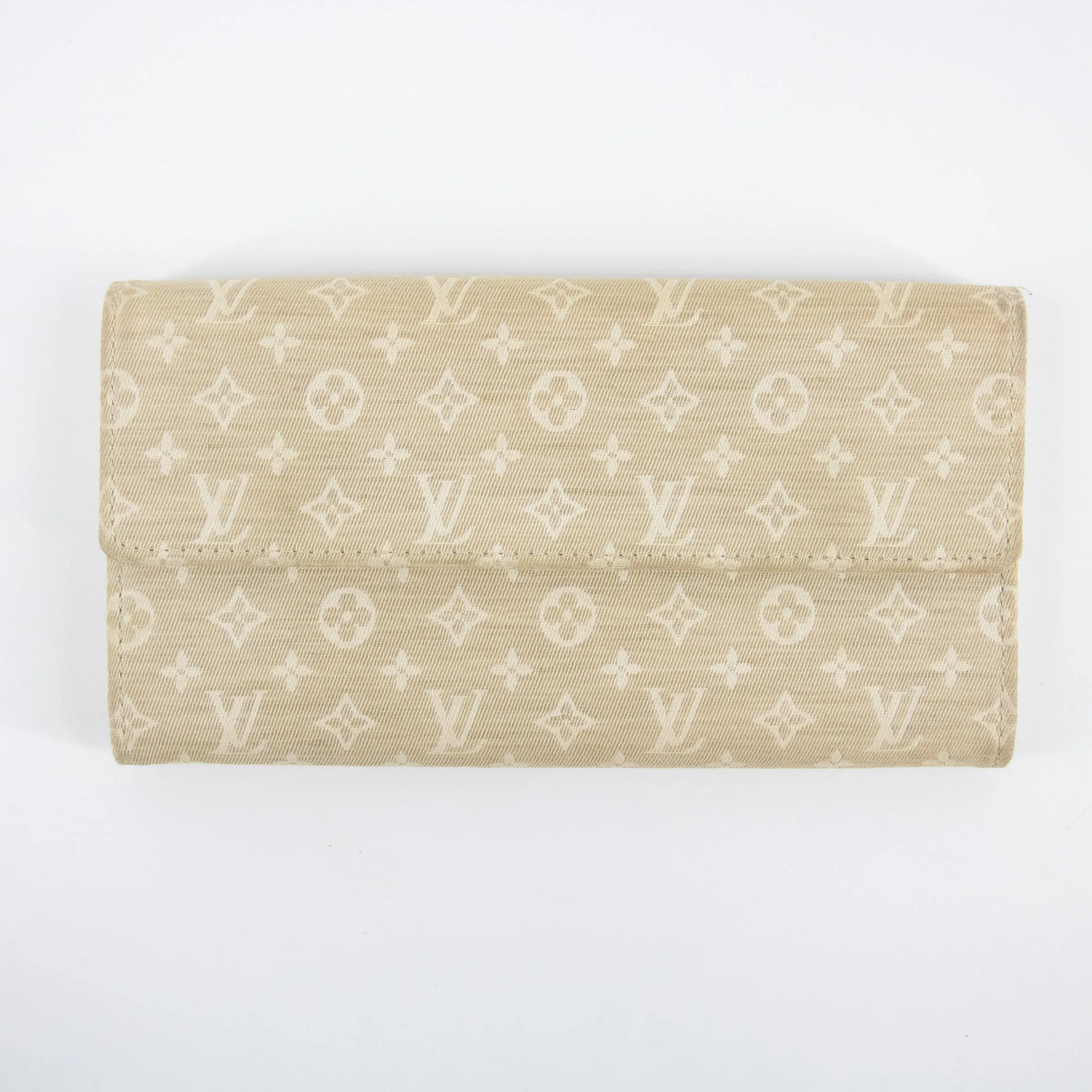 Louis Vuitton Beige Monogram Mini lin Portefeuille Sarah Wallet  #2283
