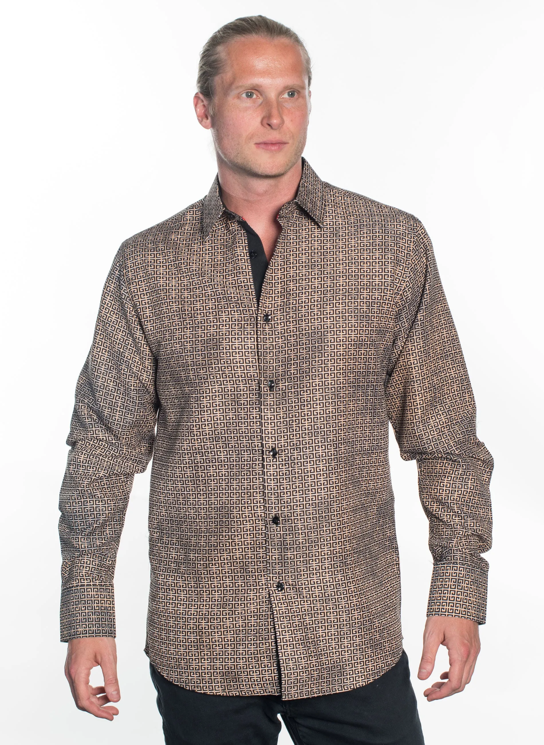 LSWG-401 MEN'S PRINTED LONG SLEEVE DRESS SHIRT