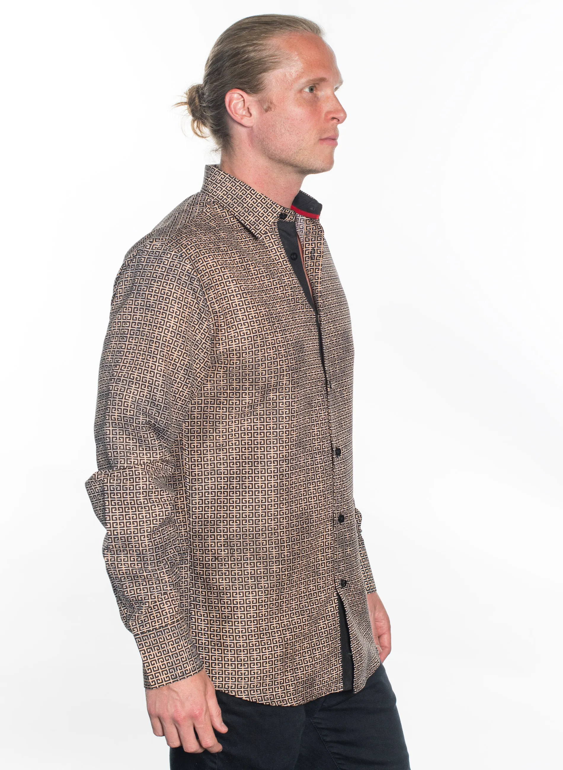 LSWG-401 MEN'S PRINTED LONG SLEEVE DRESS SHIRT