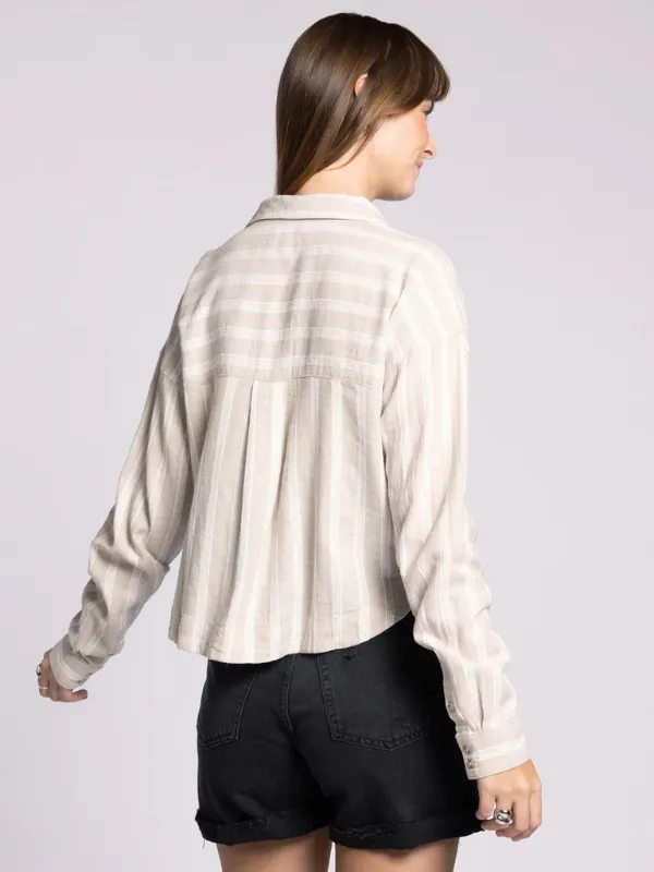 Madelyn Shirt - Khaki   Cream Stripe