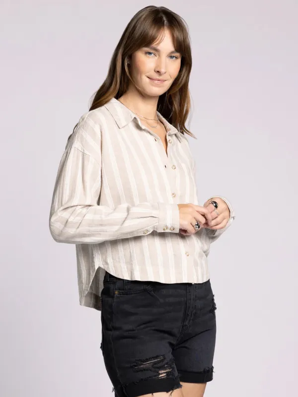 Madelyn Shirt - Khaki   Cream Stripe
