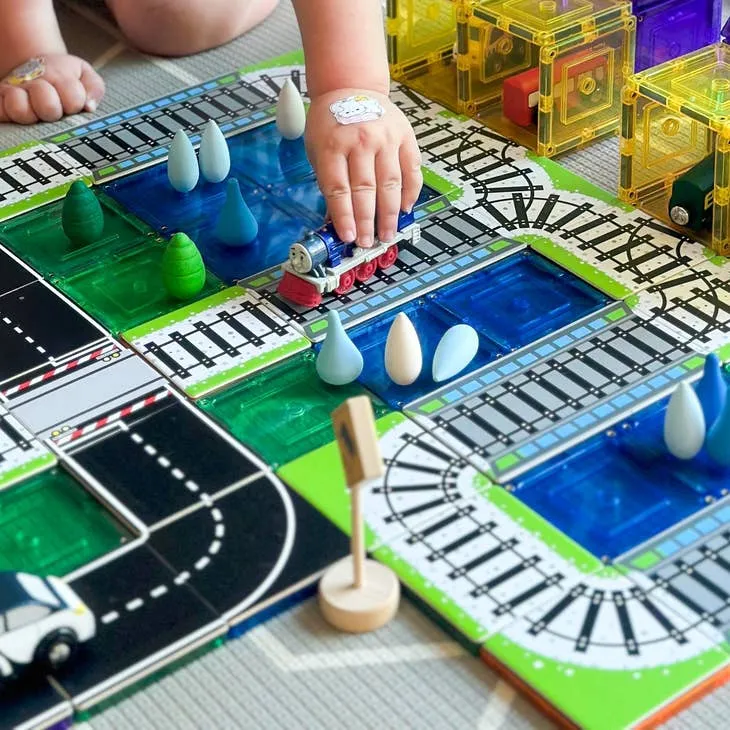 Magnetic Tile Toppers - Train Track - 36 Pieces - 3 