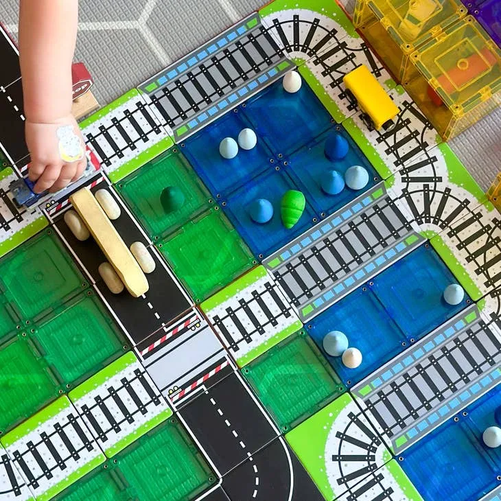 Magnetic Tile Toppers - Train Track - 36 Pieces - 3 