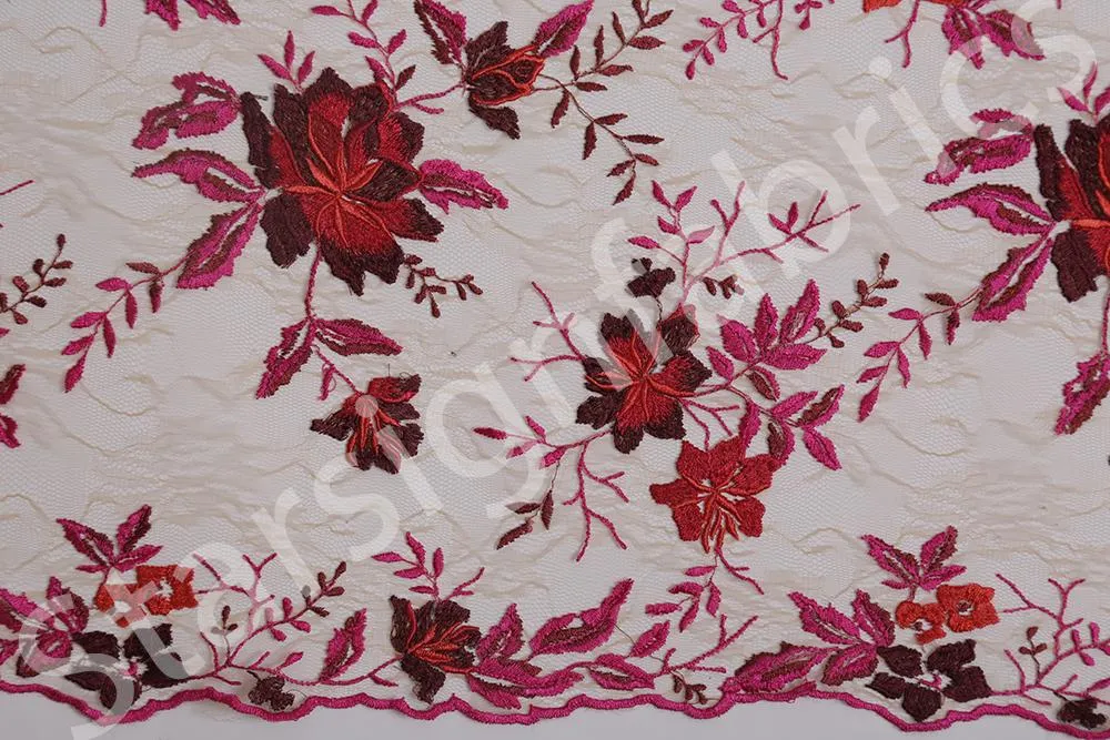 Mallorca Style Floral Embroidered Lace Fabric