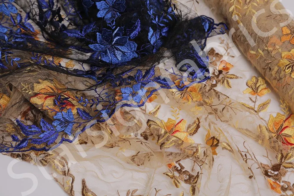 Mallorca Style Floral Embroidered Lace Fabric