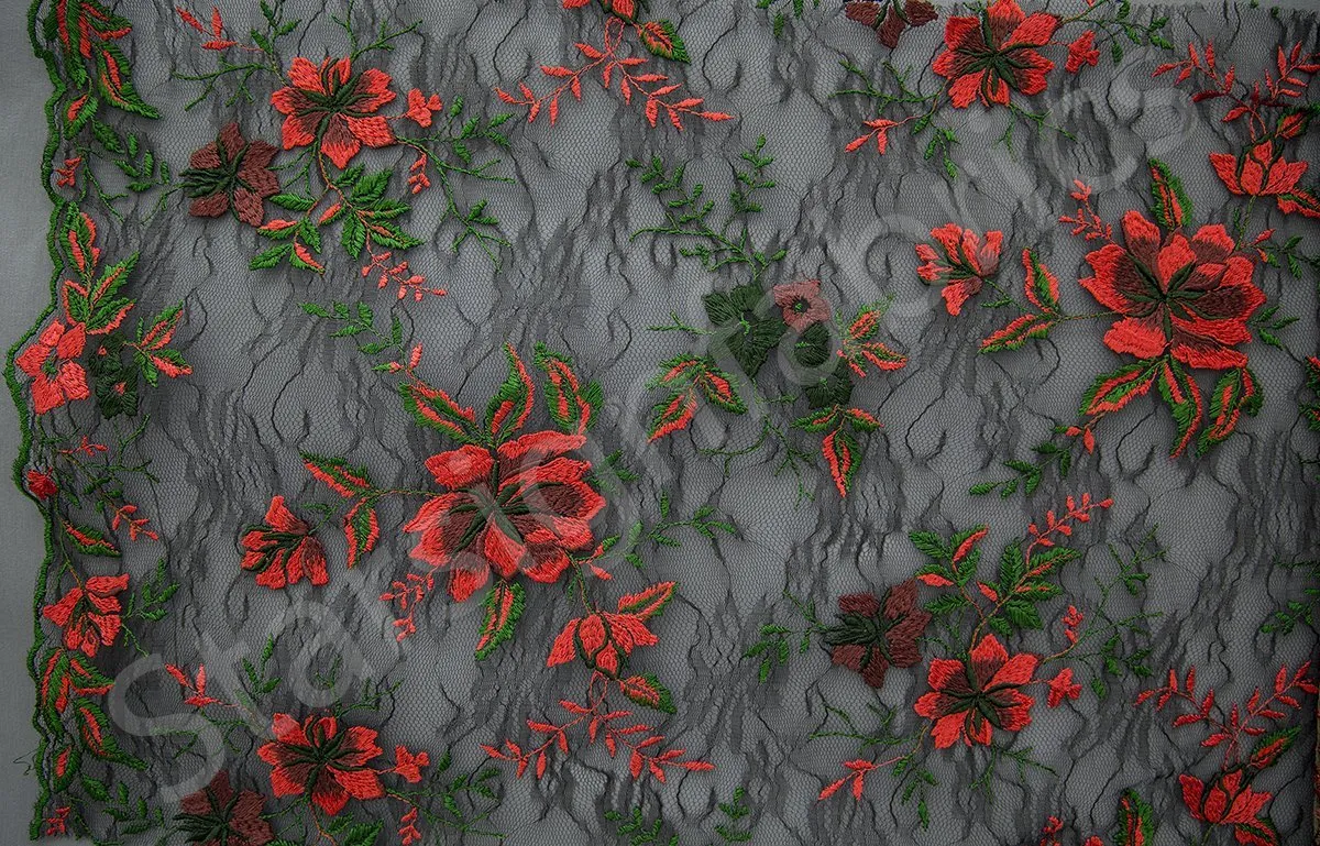 Mallorca Style Floral Embroidered Lace Fabric
