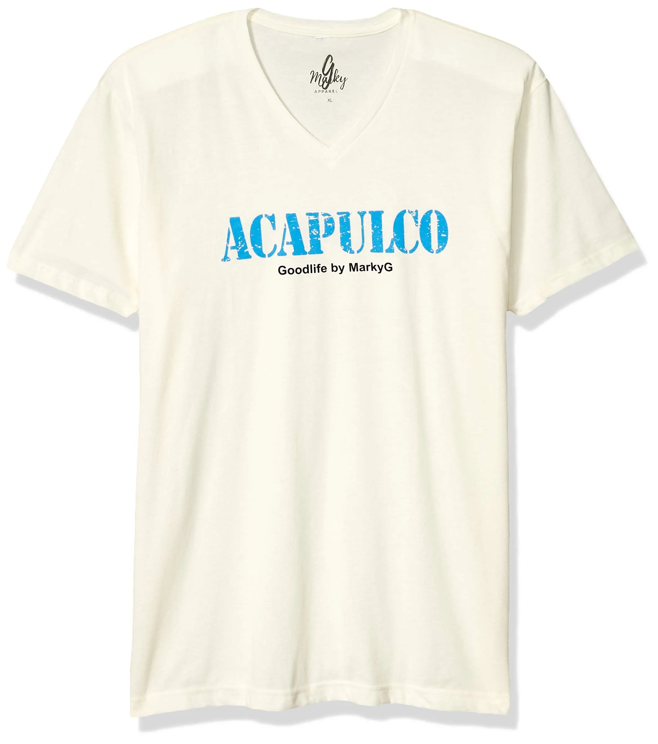 Marky G Apparel Men's Acapulco Graphic Printed Premium Tops Fitted Sueded Short Sleeve V-Neck T-Shirt