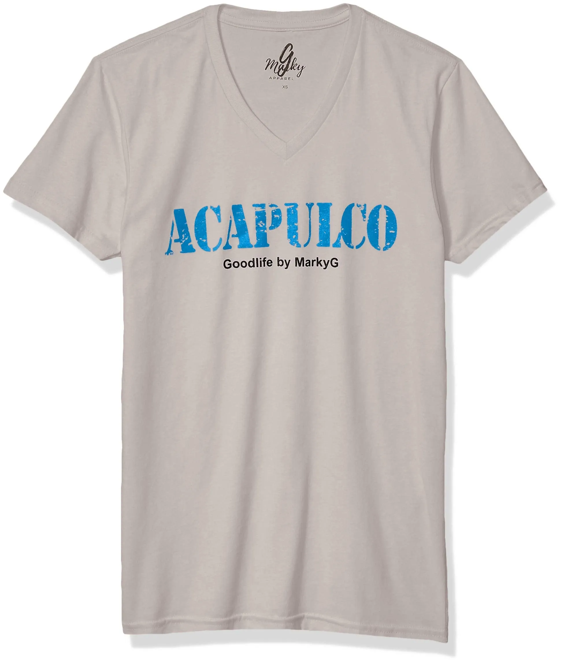 Marky G Apparel Men's Acapulco Graphic Printed Premium Tops Fitted Sueded Short Sleeve V-Neck T-Shirt