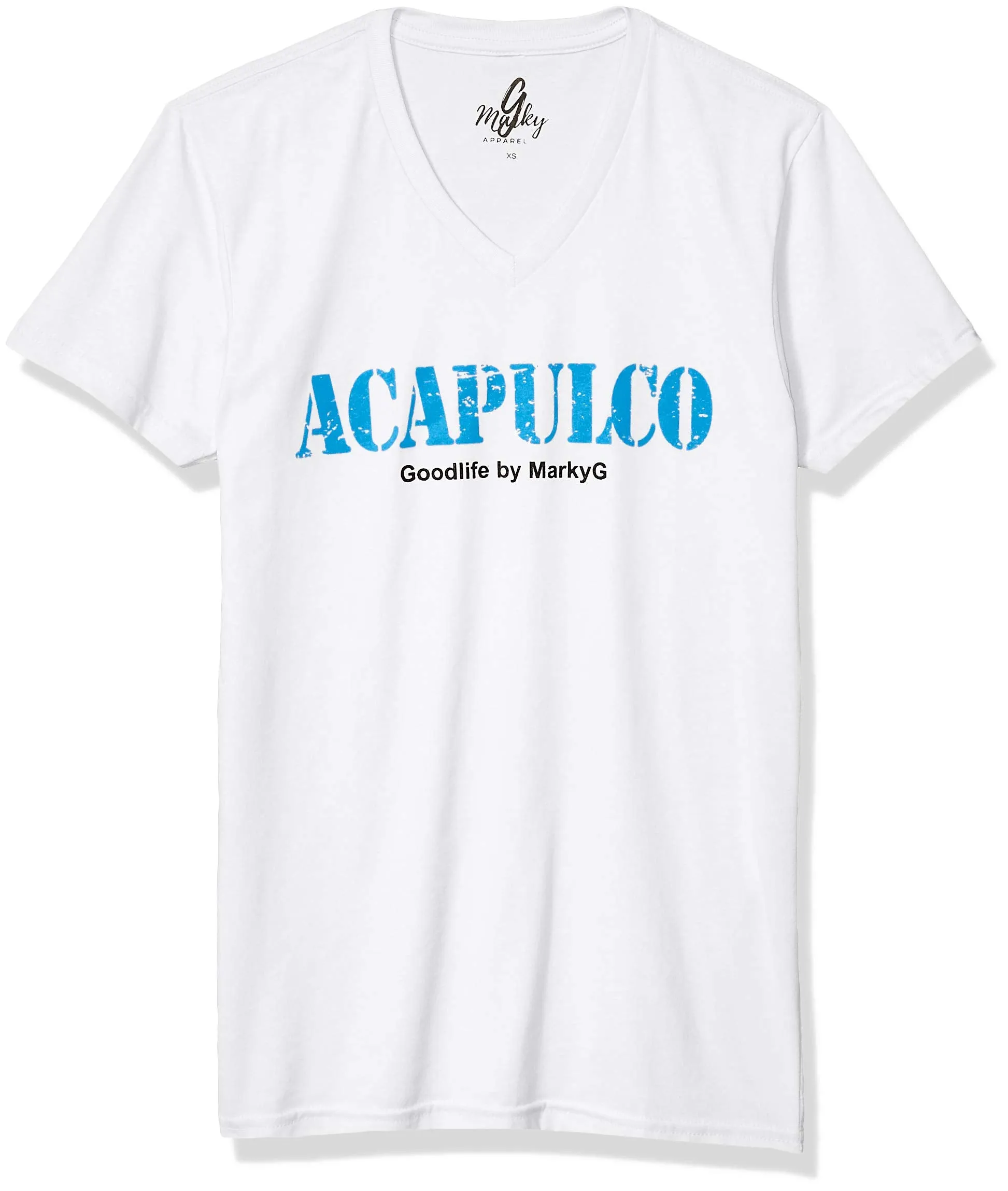 Marky G Apparel Men's Acapulco Graphic Printed Premium Tops Fitted Sueded Short Sleeve V-Neck T-Shirt