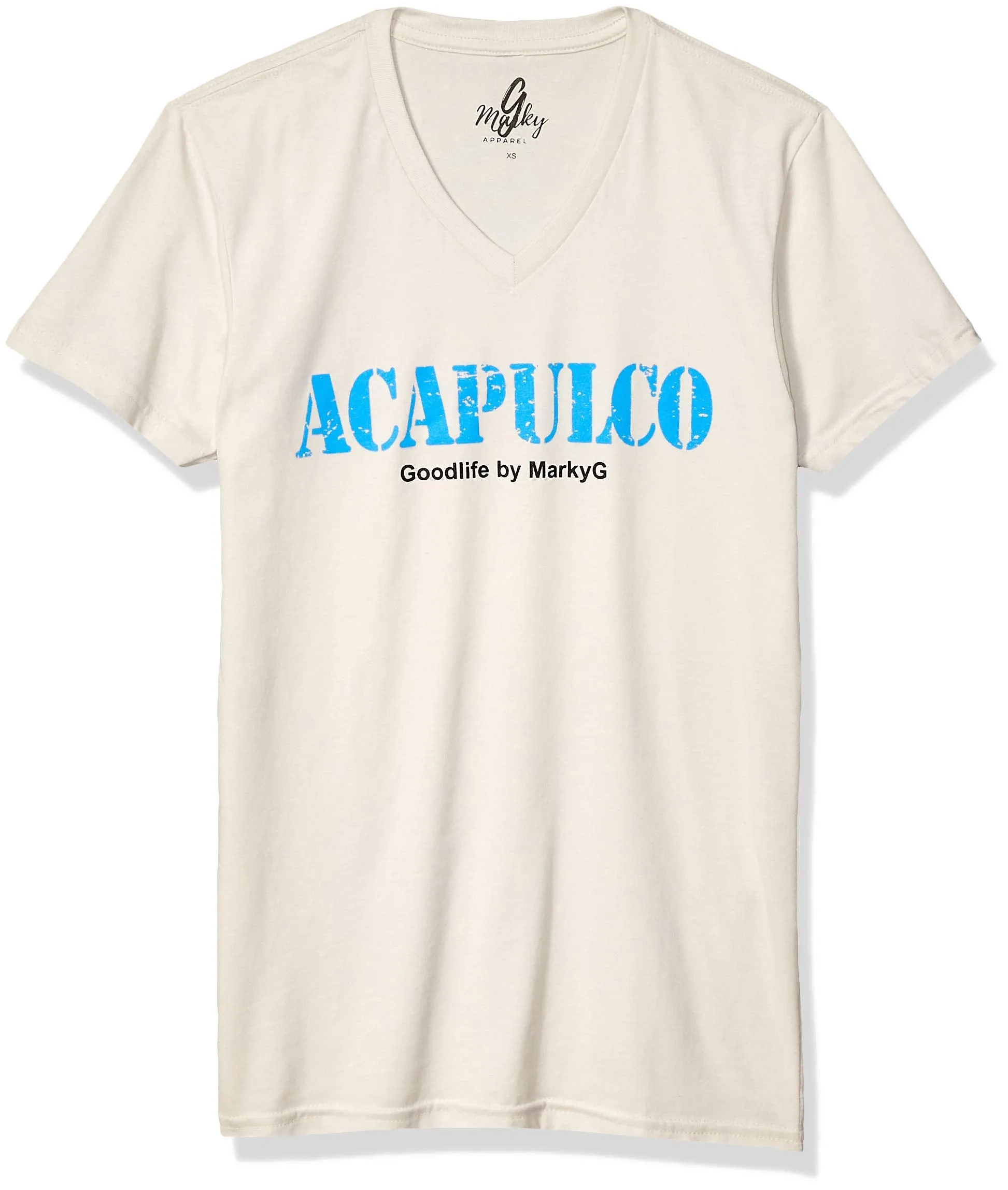 Marky G Apparel Men's Acapulco Graphic Printed Premium Tops Fitted Sueded Short Sleeve V-Neck T-Shirt