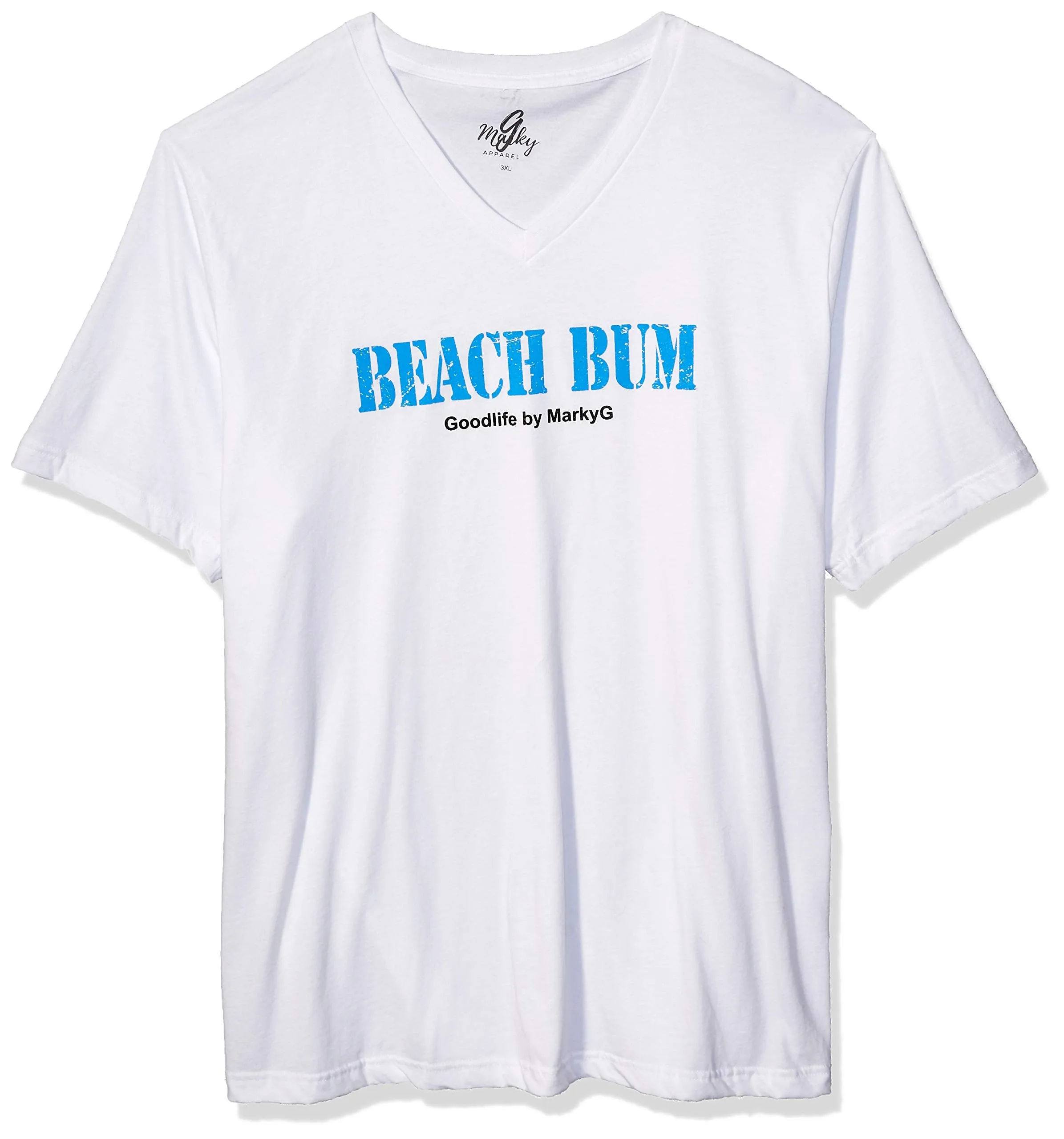 Marky G Apparel Men's Beach Bum Graphic Printed Premium Tops Fitted Sueded Short Sleeve V-Neck T-Shirt
