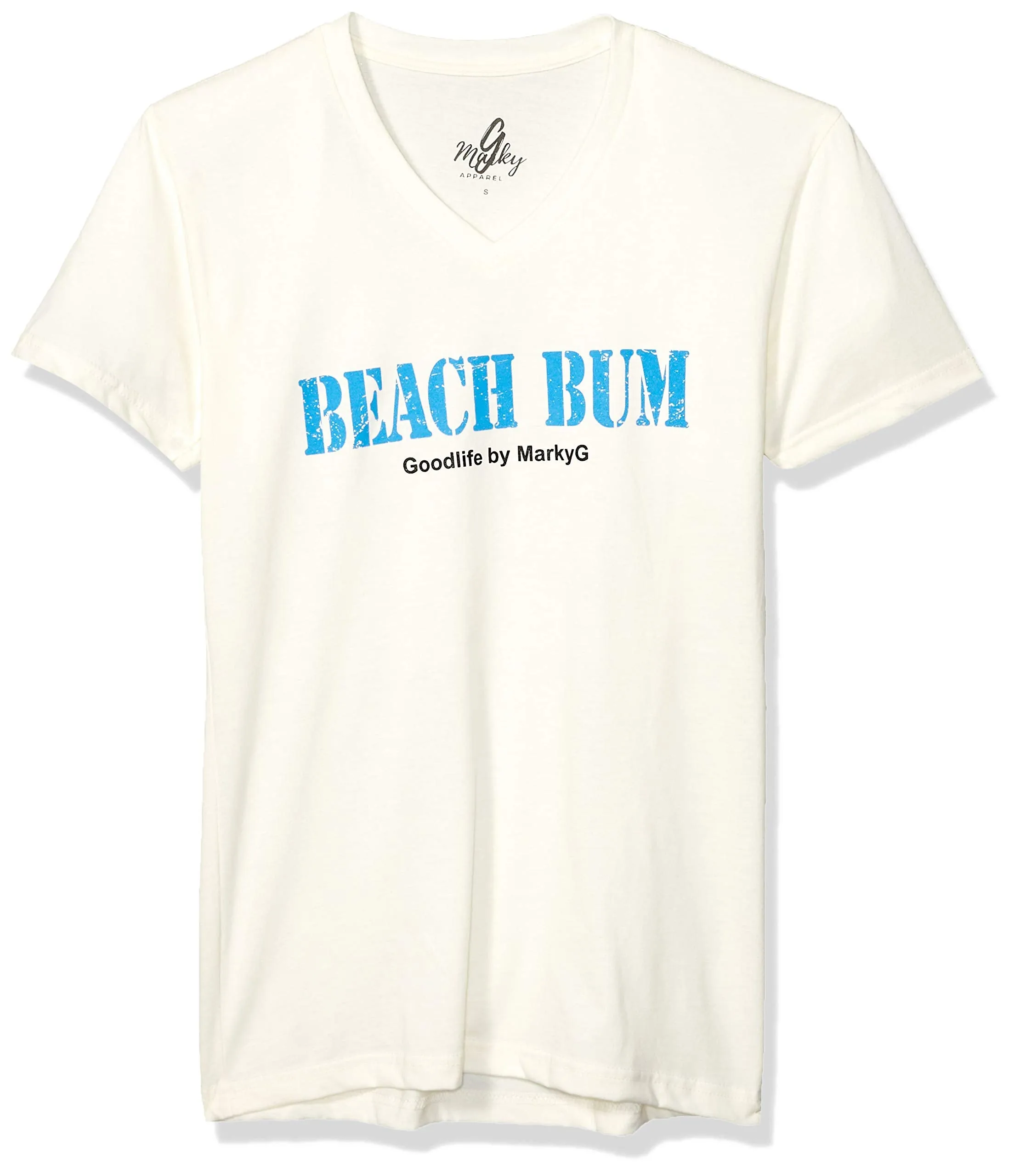 Marky G Apparel Men's Beach Bum Graphic Printed Premium Tops Fitted Sueded Short Sleeve V-Neck T-Shirt