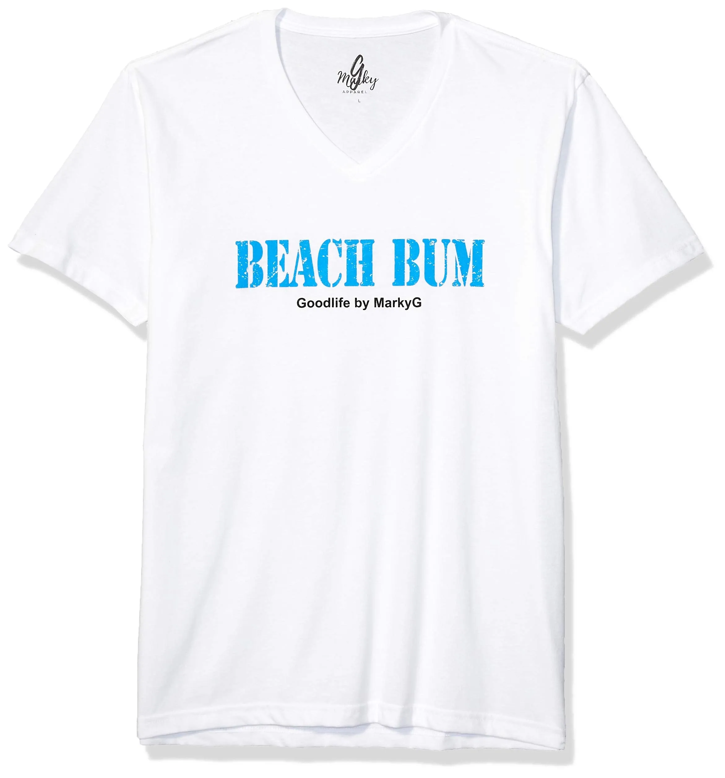 Marky G Apparel Men's Beach Bum Graphic Printed Premium Tops Fitted Sueded Short Sleeve V-Neck T-Shirt