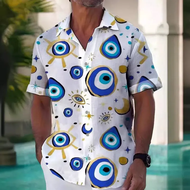 Men Fashion Simple Evil Eye Printed Short Sleeve Shirt