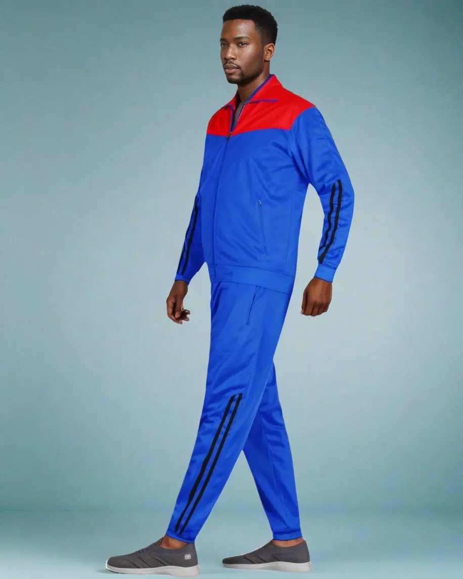 Men Velocity Tracksuit Active Jogging suit GYM Striped Jogger Top and Bottom Outfit