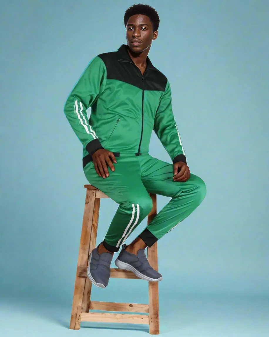 Men Velocity Tracksuit Active Jogging suit GYM Striped Jogger Top and Bottom Outfit