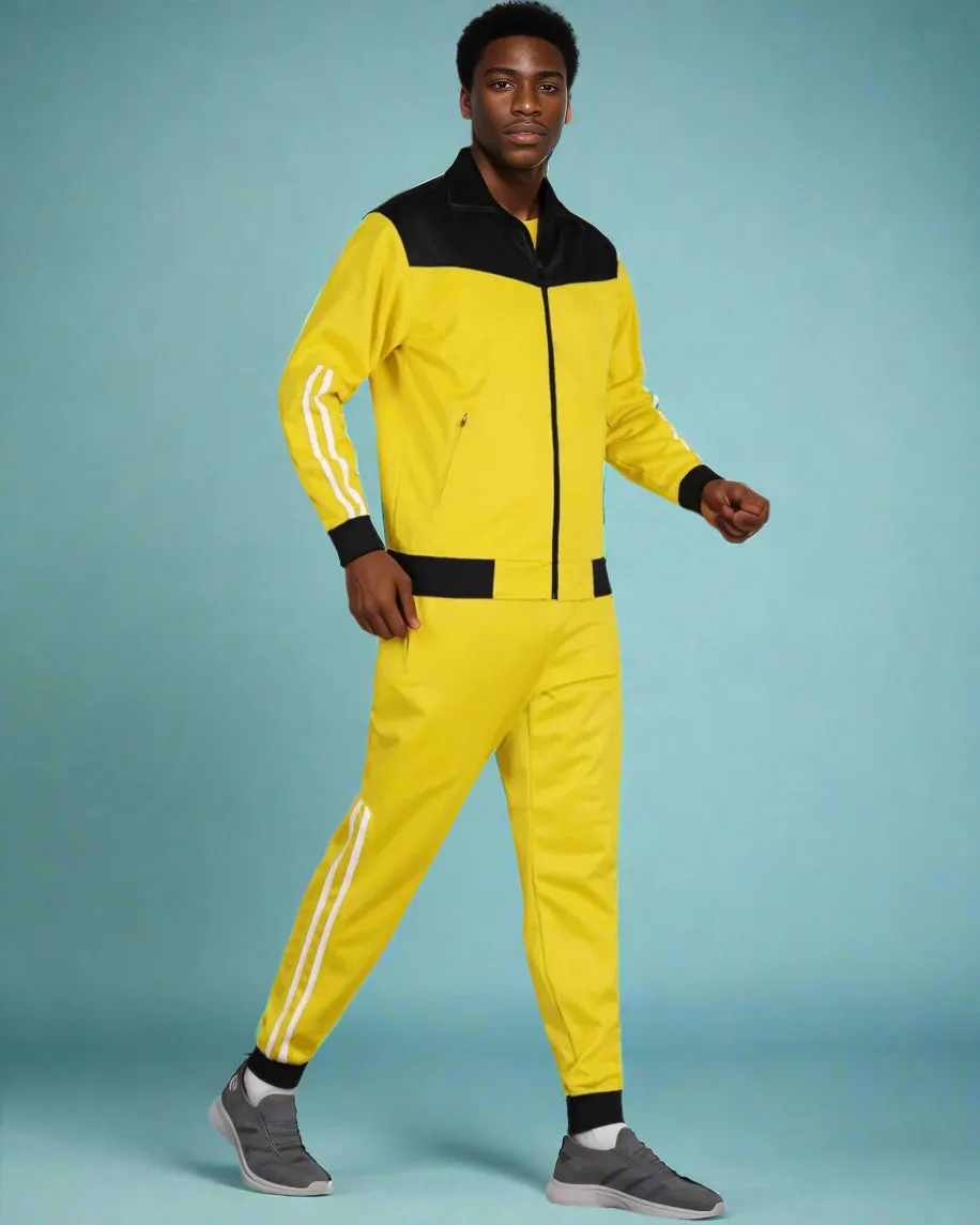 Men Velocity Tracksuit Active Jogging suit GYM Striped Jogger Top and Bottom Outfit