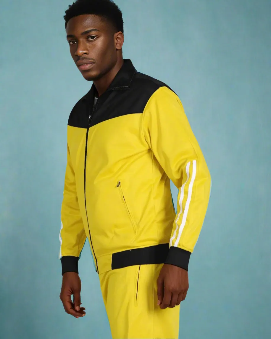 Men Velocity Tracksuit Active Jogging suit GYM Striped Jogger Top and Bottom Outfit