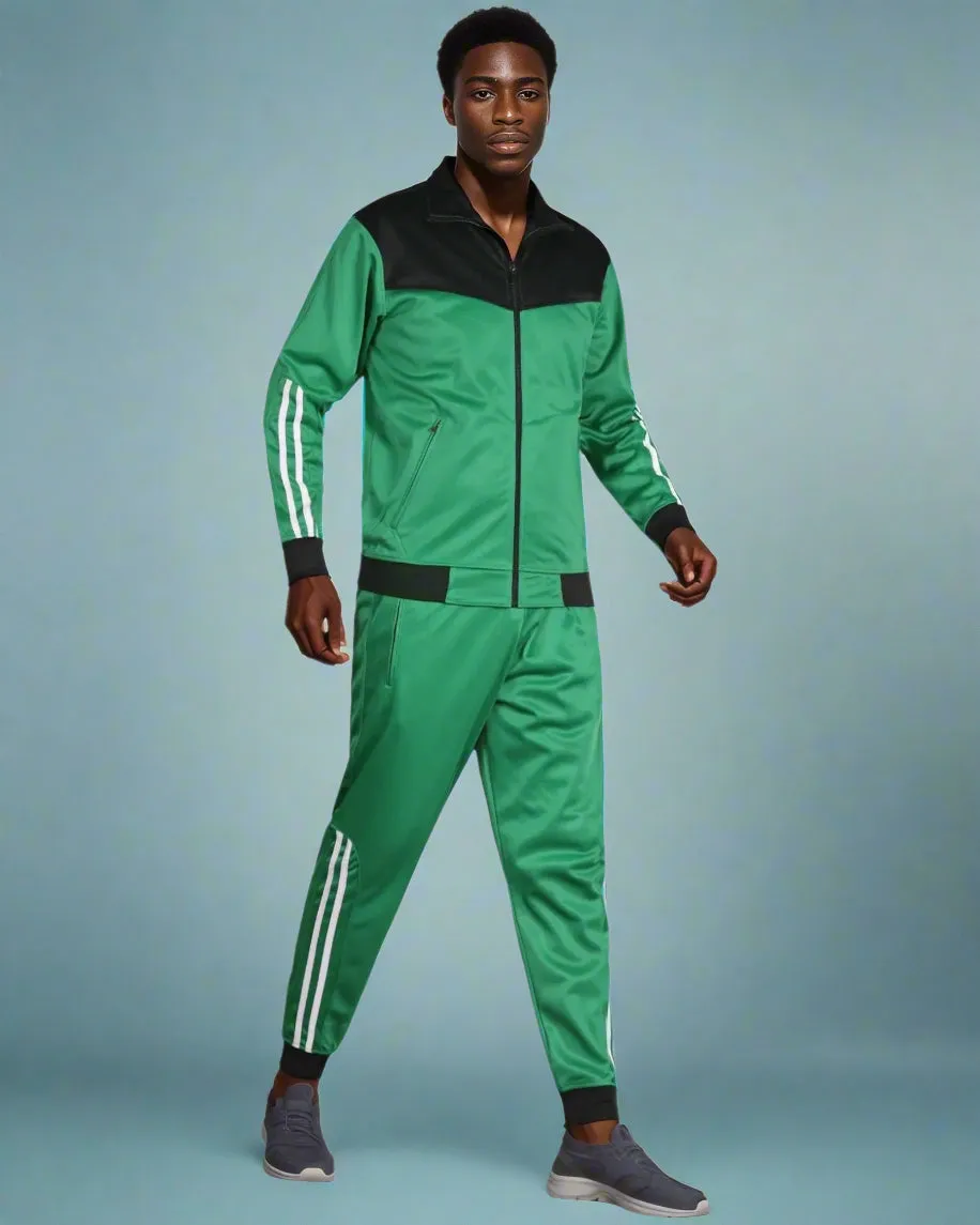 Men Velocity Tracksuit Active Jogging suit GYM Striped Jogger Top and Bottom Outfit