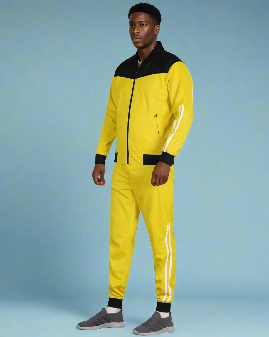 Men Velocity Tracksuit Active Jogging suit GYM Striped Jogger Top and Bottom Outfit