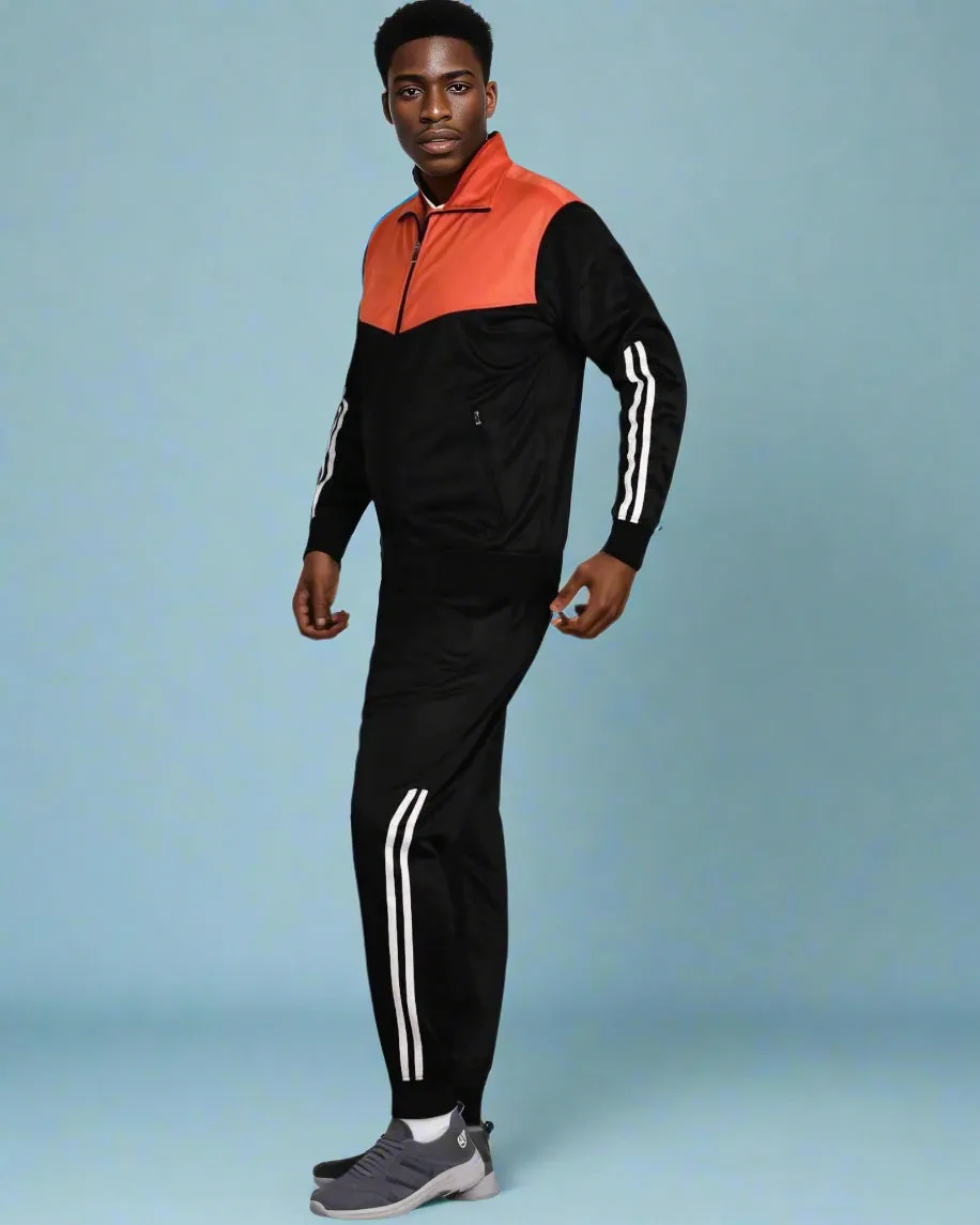 Men Velocity Tracksuit Active Jogging suit GYM Striped Jogger Top and Bottom Outfit