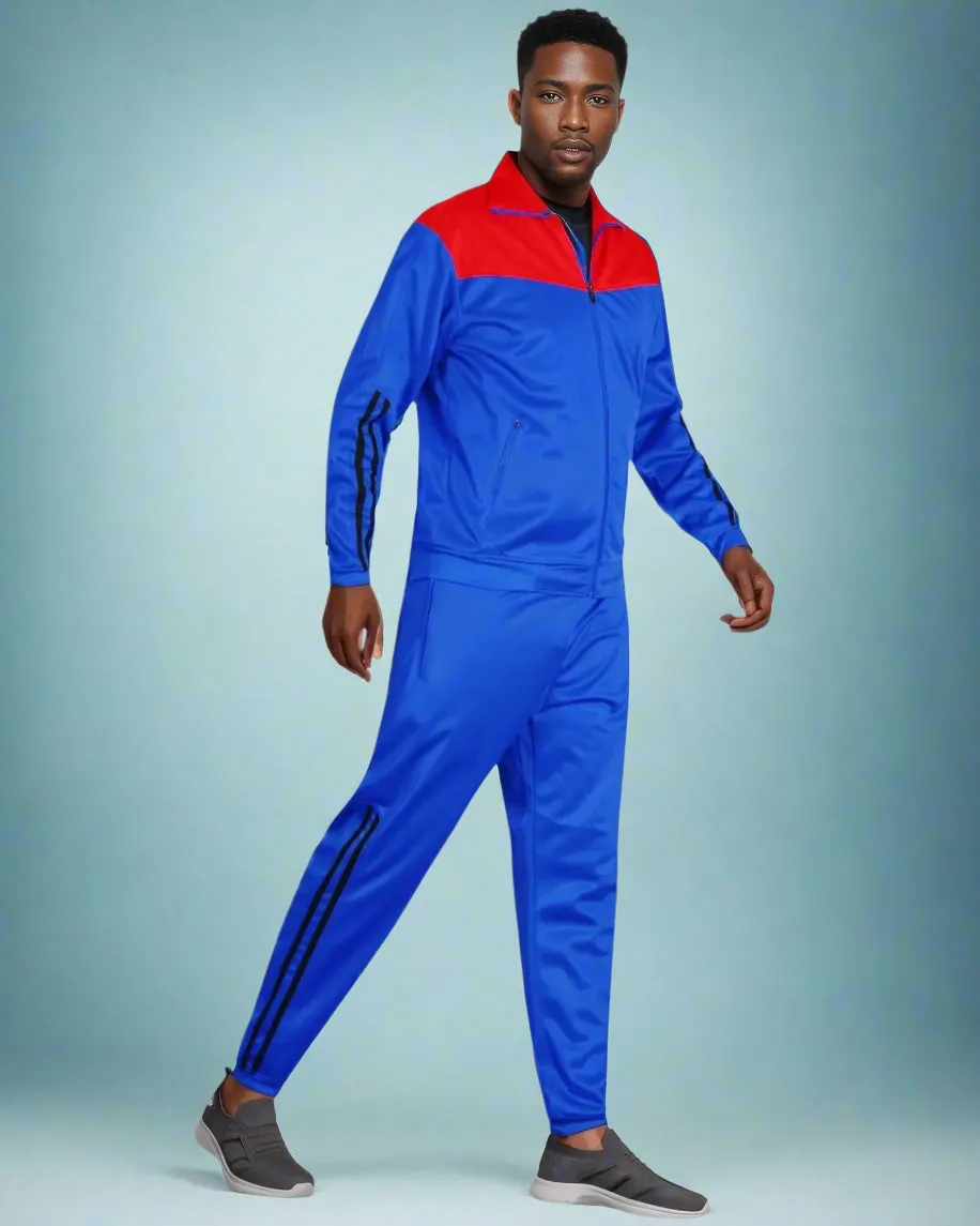 Men Velocity Tracksuit Active Jogging suit GYM Striped Jogger Top and Bottom Outfit