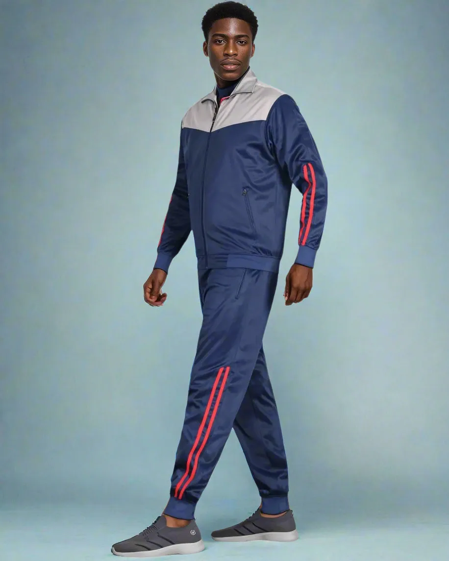 Men Velocity Tracksuit Active Jogging suit GYM Striped Jogger Top and Bottom Outfit
