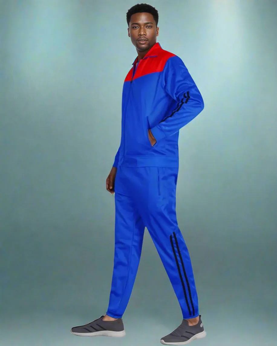 Men Velocity Tracksuit Active Jogging suit GYM Striped Jogger Top and Bottom Outfit