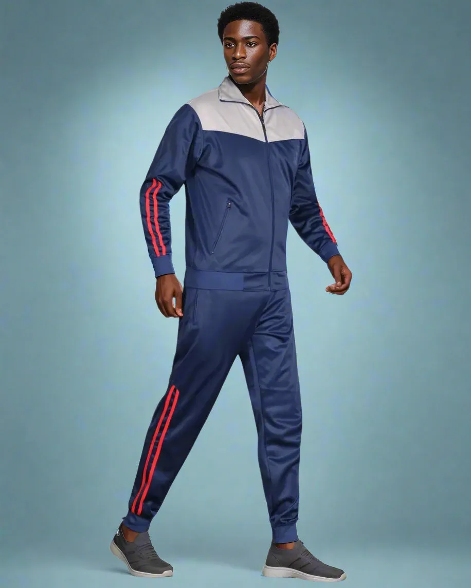 Men Velocity Tracksuit Active Jogging suit GYM Striped Jogger Top and Bottom Outfit