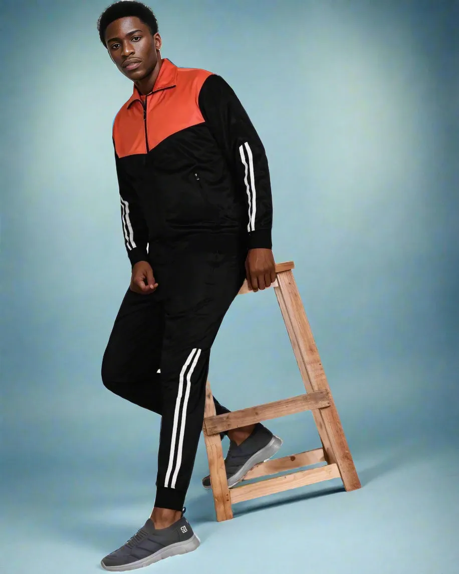 Men Velocity Tracksuit Active Jogging suit GYM Striped Jogger Top and Bottom Outfit