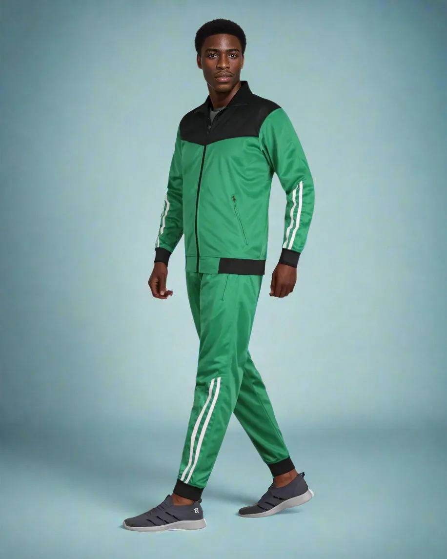 Men Velocity Tracksuit Active Jogging suit GYM Striped Jogger Top and Bottom Outfit