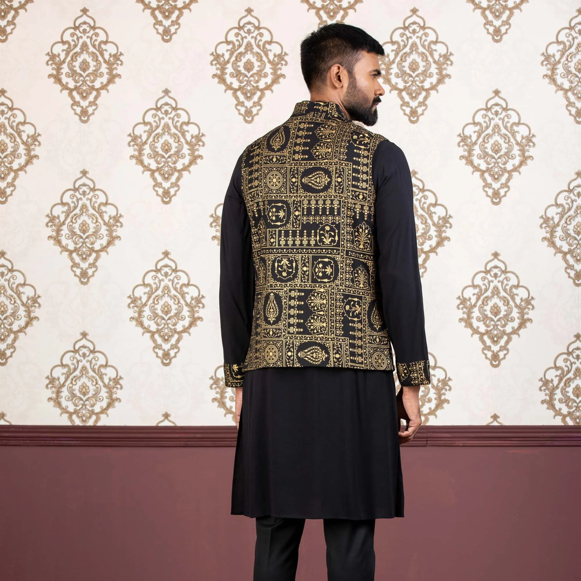Mens Black Printed 2-Piece Set