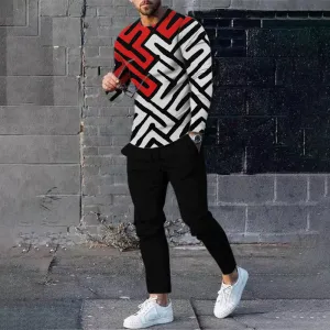 Men's Casual Geometric color contrast Printed Set