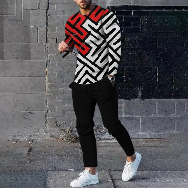Men's Casual Geometric color contrast Printed Set