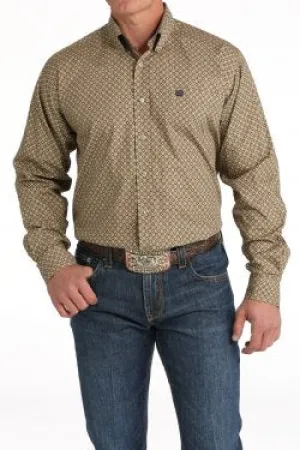 Men's Cinch Geometric Print Button-Down Western Shirt - Brown